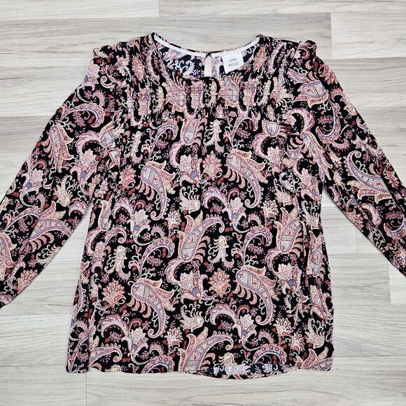 Knox Rose Tops - Knox Rose Womens Black Boho Floral Paisley Blouse Size Large Ruffles Longsleeve